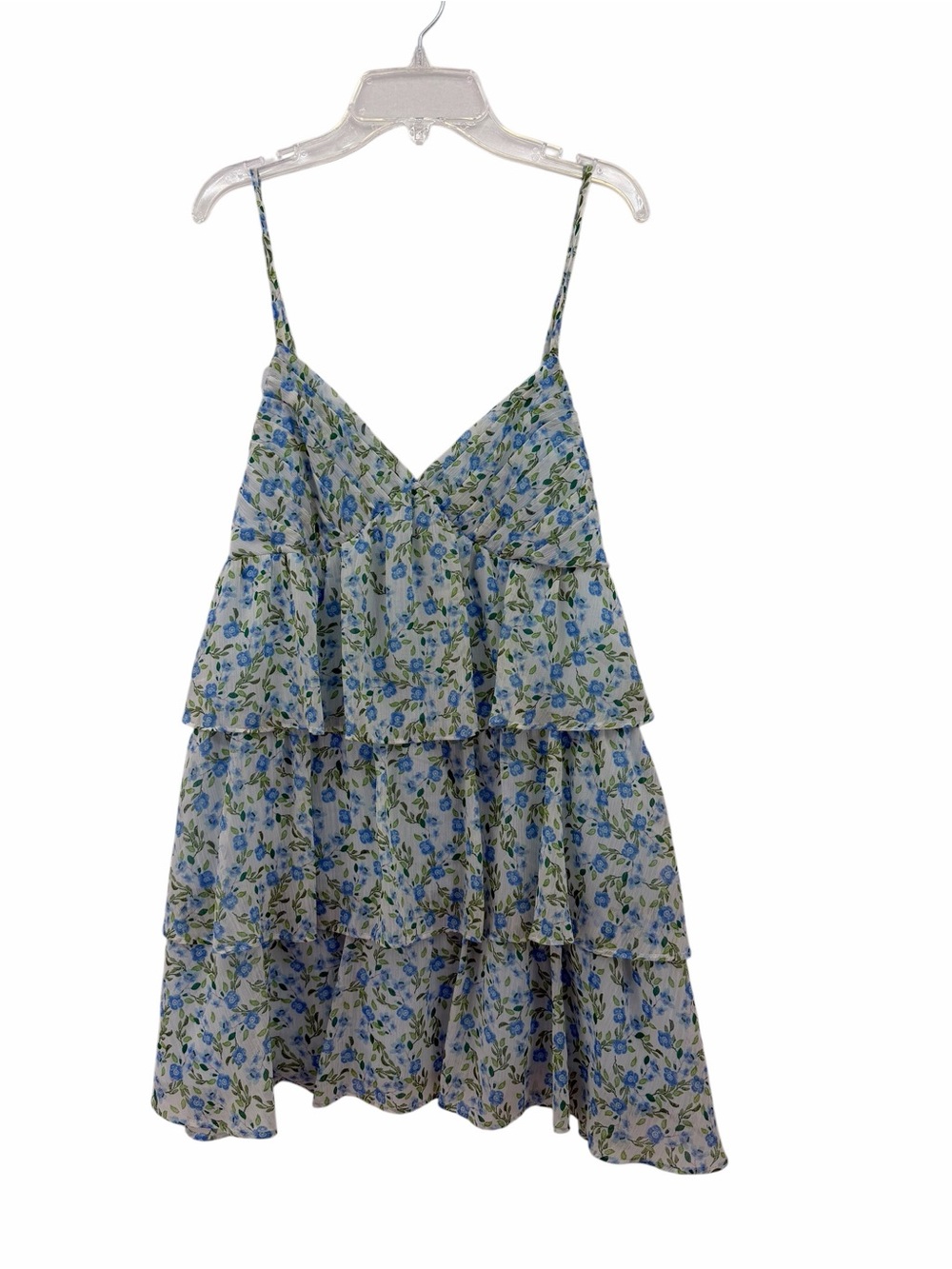 eesome Blue Floral Tiered Spaghetti-Strap Mini Dress